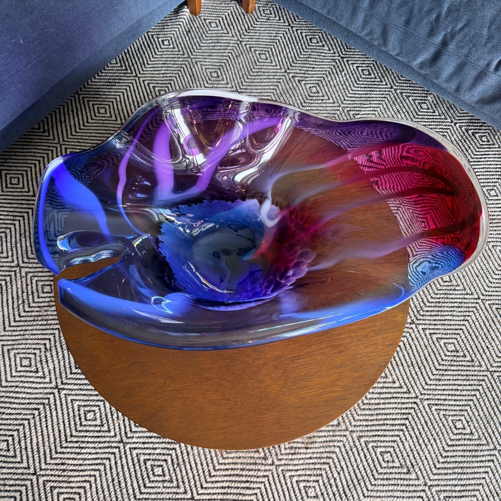 Huge 29" Art Glass Centerpiece‎ Bowl Cleft Edge Purple Jozefina Krosno Style